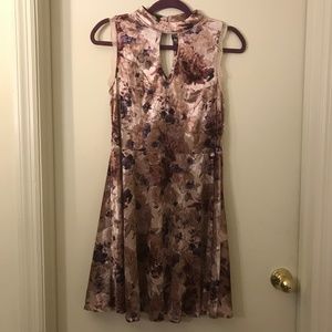 Xhiliration Crushed Velvet Floral Fit Flare Dress